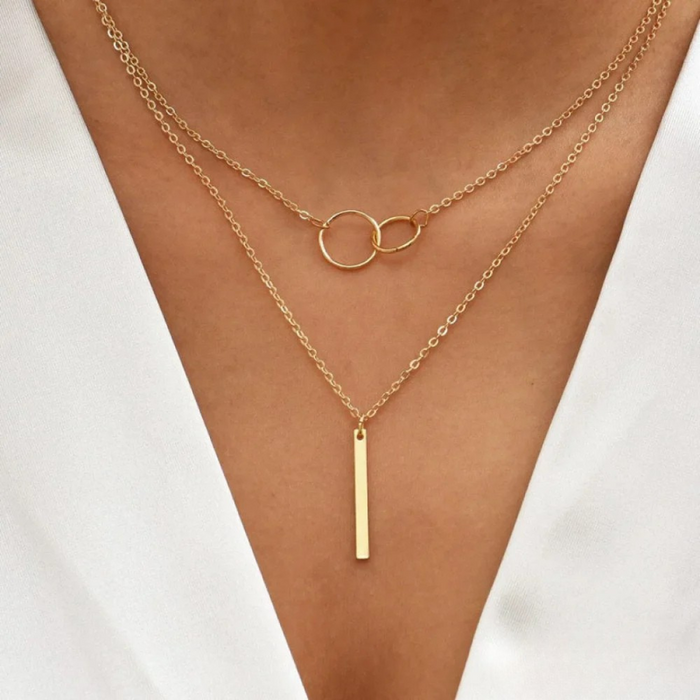EdithMay™ - Vintage Gold Dual Circle Pendant Necklace