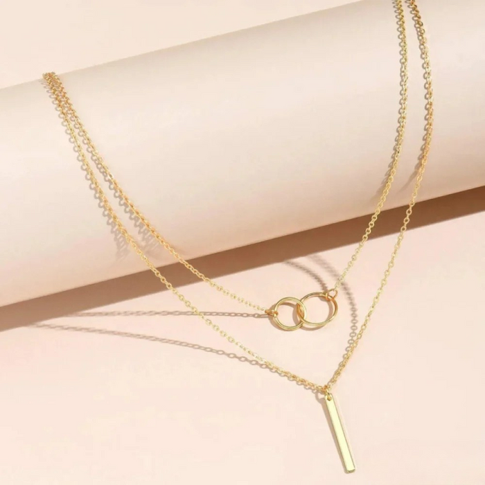 EdithMay™ - Vintage Gold Dual Circle Pendant Necklace