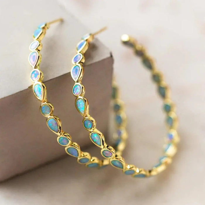 EdithMay™ - Vintage Blue Opal Gold Earrings