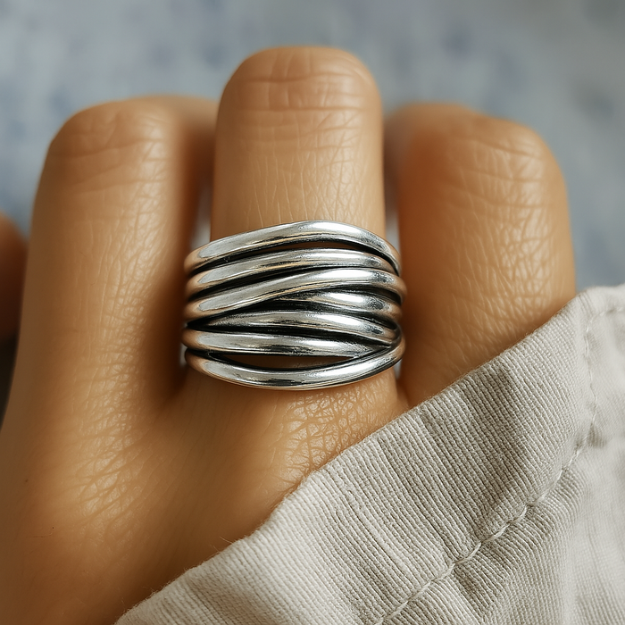 EdithMay™ - Sterling Silver Adjustable Layered Ring