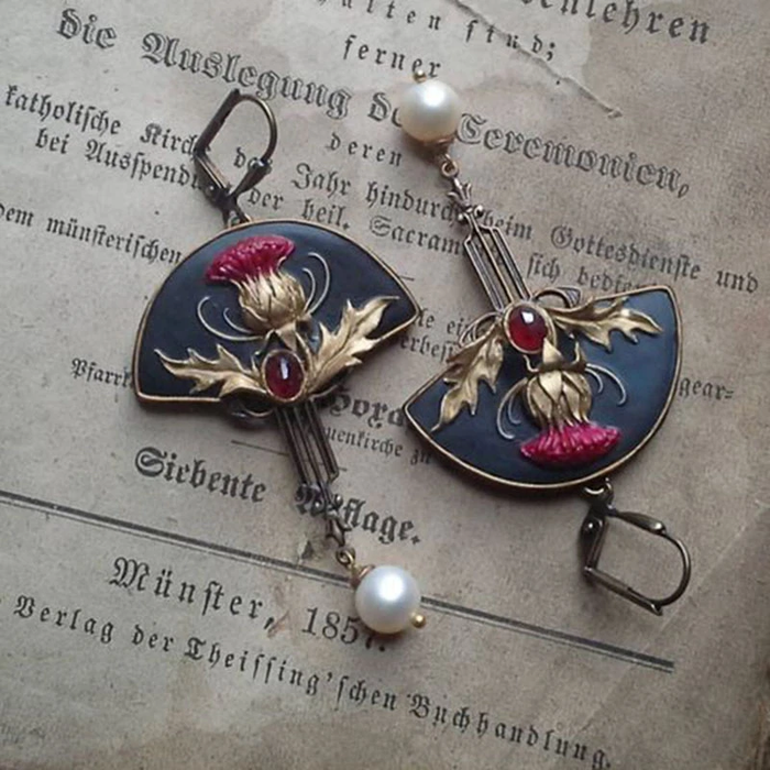 EdithMay™ - Boho Earrings with Pearls and Red Crystal